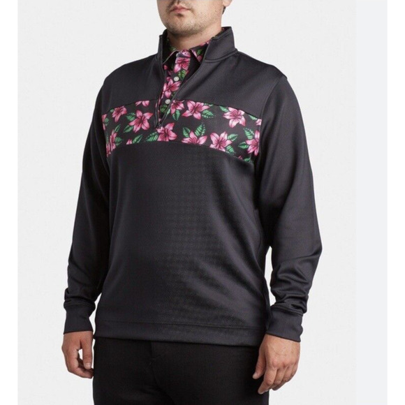 U Suck At Golf 1/4 Zip Pullover Long Sleeve Shirt Sz M Black Floral Pattern NWT - Picture 3 of 14